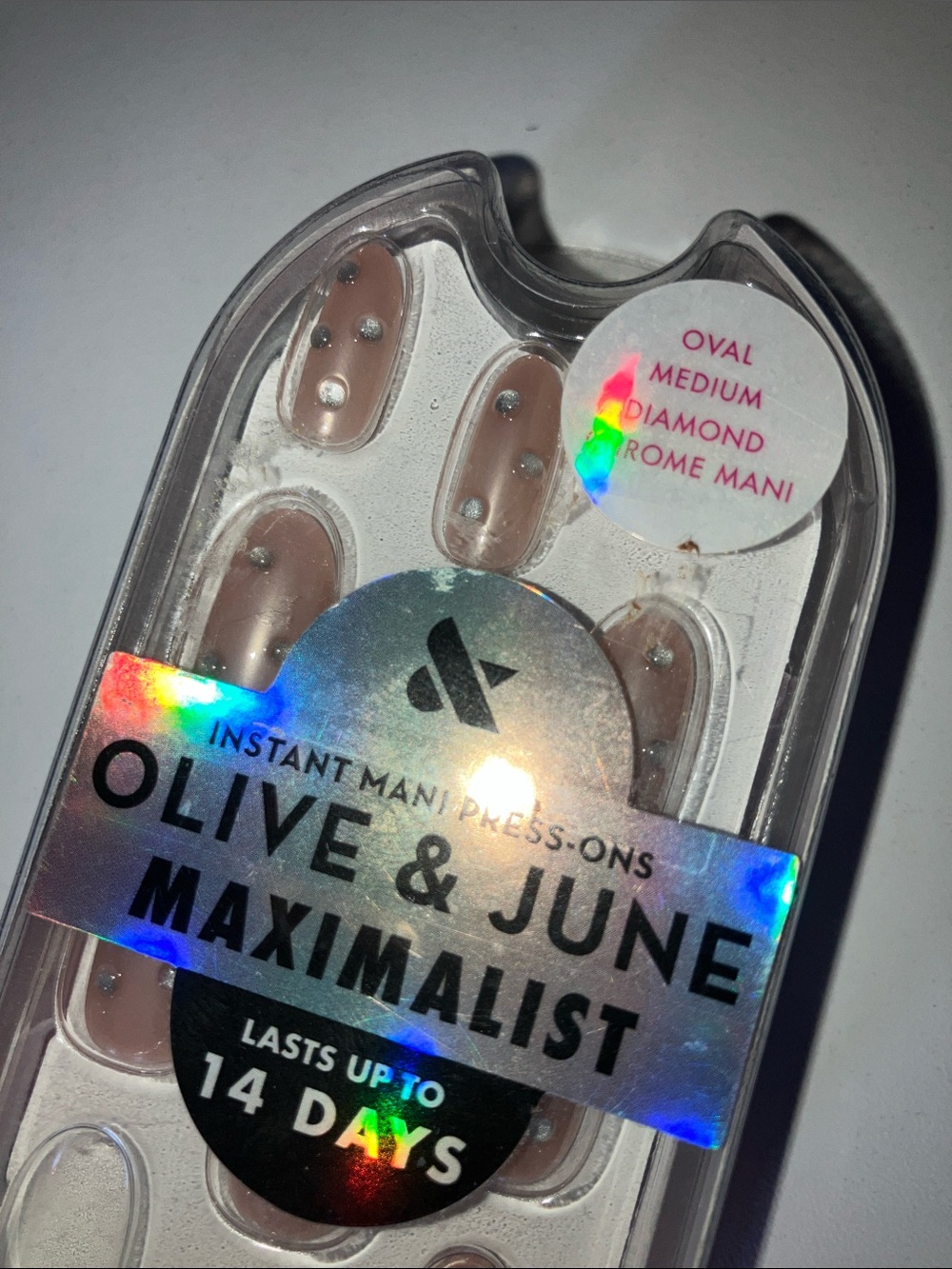 Maximalist Press-On Nails in Nude with Diamond Accents